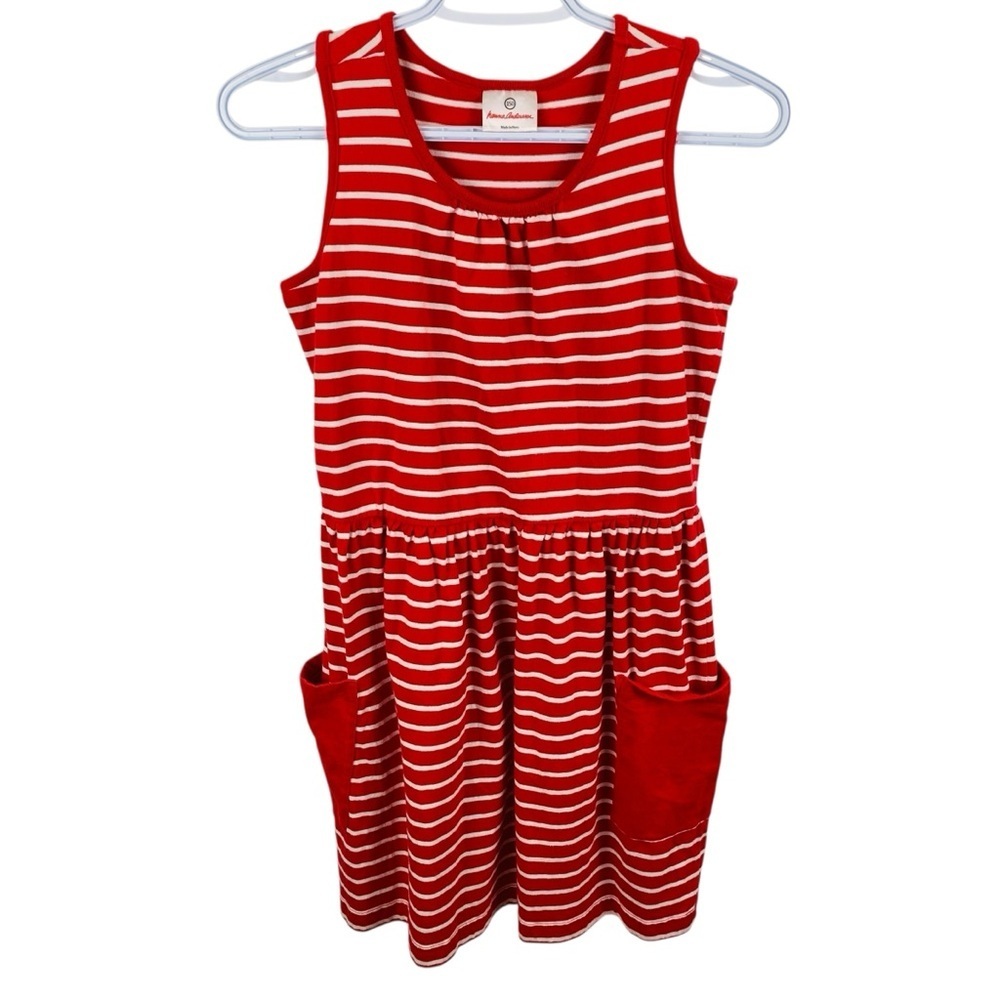 Hanna Andersson sz 12 Twirl Power Tank Dress Tangy Red White Stripe Pockets